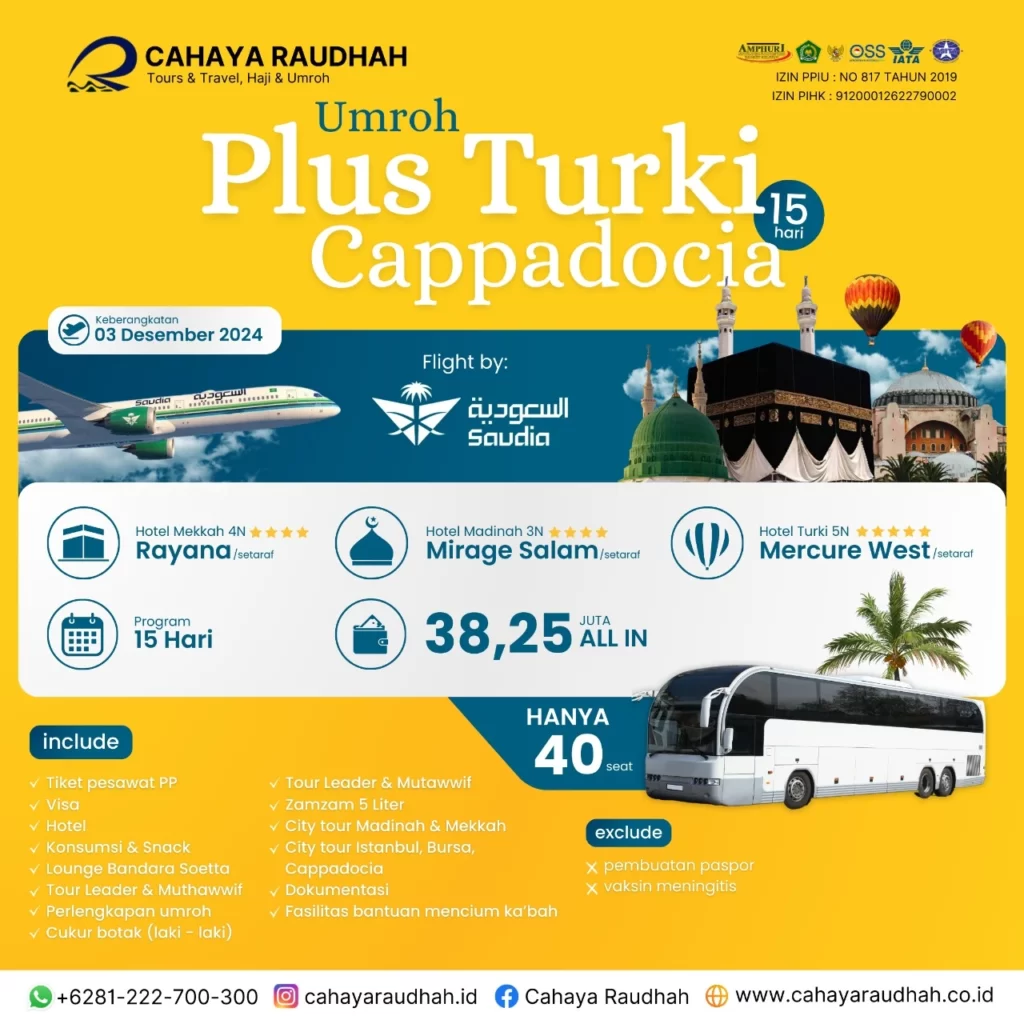 Paket Umroh Plus Turki 3 Desember 2024