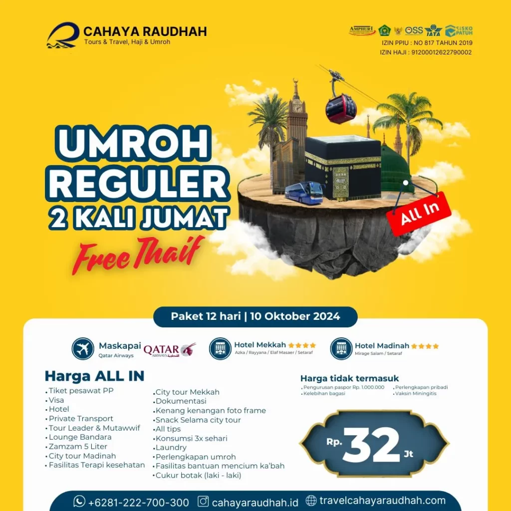 Paket Umroh Free Thaif 2 Kali Jumat 10 Oktober 2024