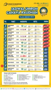 Update Seat Cahaya raudhah 24 Desember 2024 | Cahaya Raudhah | Paket Umroh Terbaik