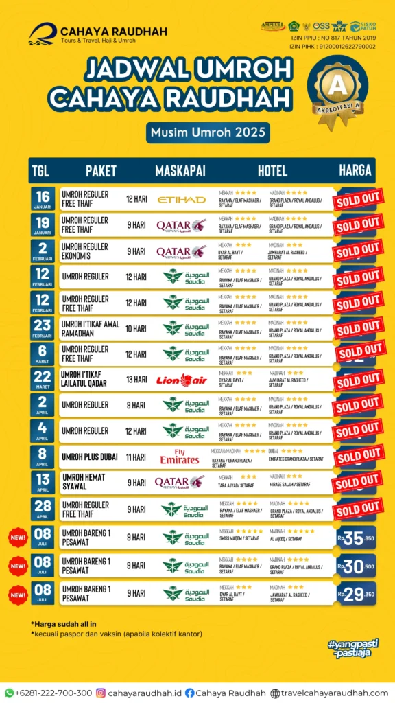 Update Seat Cahaya Raudhah 15 Februari 2025 | Cahaya Raudhah | Travel Umroh | Travel Haji