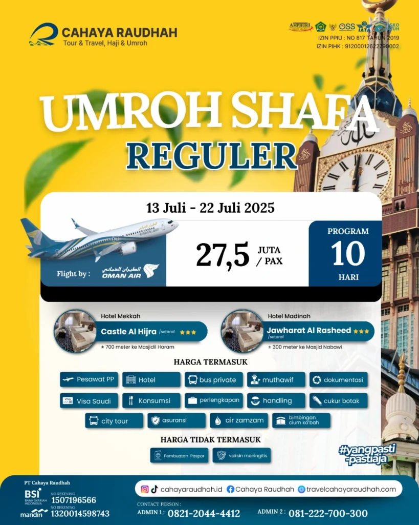 Paket Umroh Shafa 13 Juli 2025 | Cahaya Raudhah | Travel Umroh | Travel haji