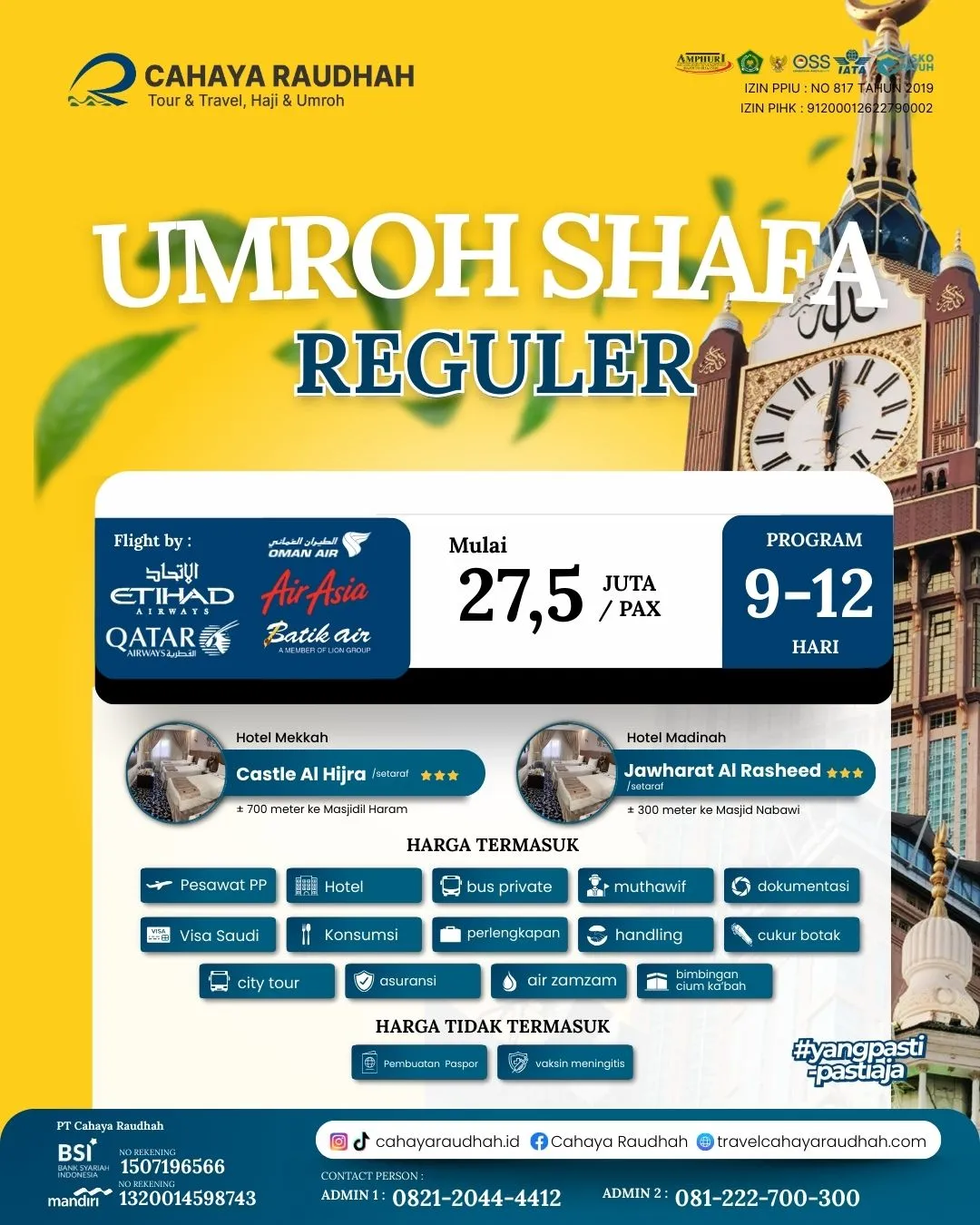 Harga Tiket Umroh Shafa Bintang 3 Cahaya Raudhah Travel Umroh Travel Haji