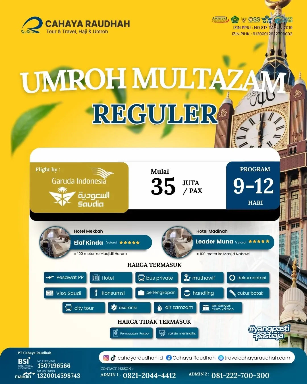 Harga tiket umroh Multazam Bintang 5 | Cahaya Raudhah | Travel Umroh