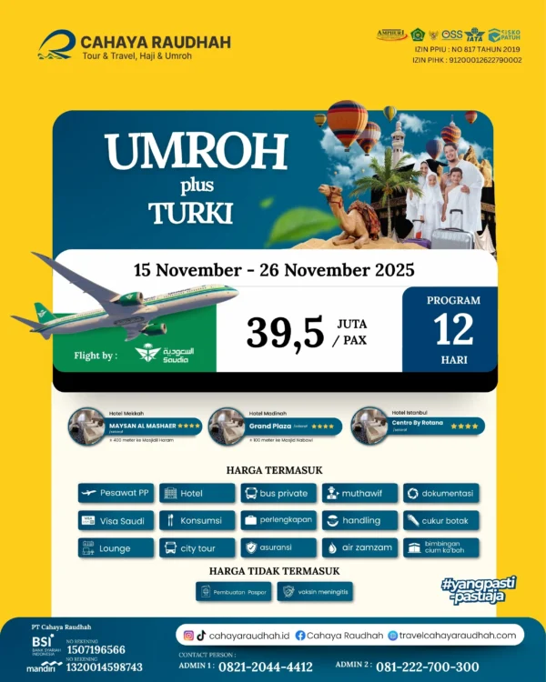 Paket Umroh Plus Turki 15 November 2025 | Travel Umroh | Cahaya Raudhah | Travel haji