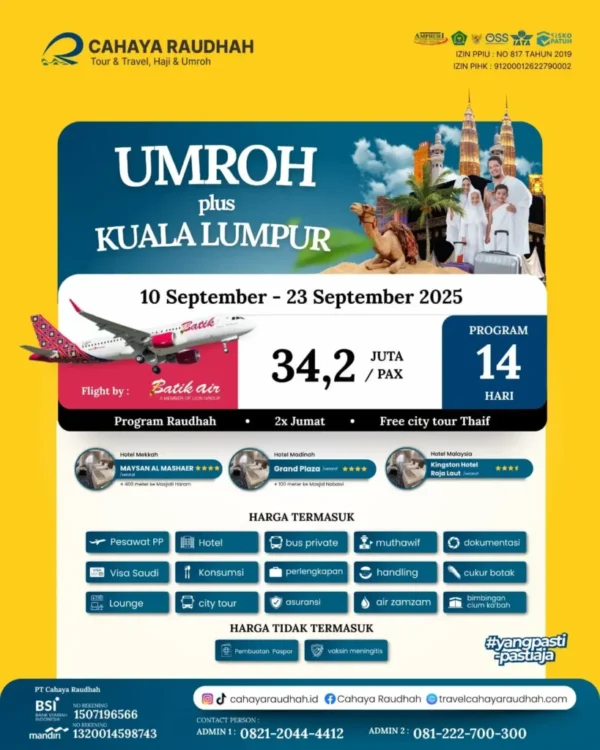 Umroh Plus Malaysia 10 Spetember 2025 | Cahaya Raudhah | Travel Umroh | Travel haji