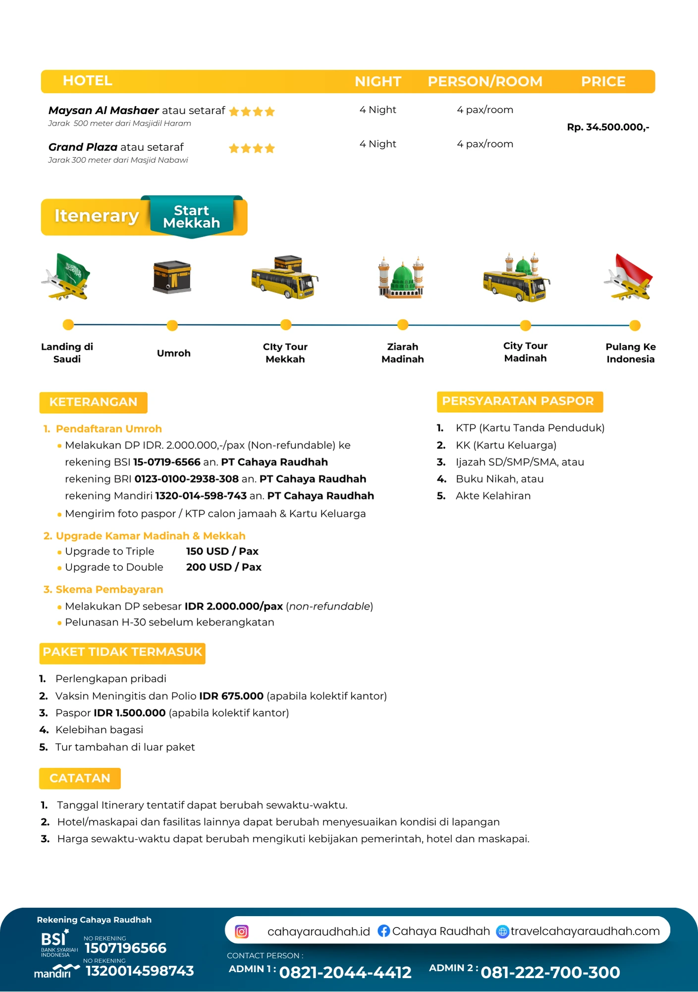 Gambaran Itinerary dan Rundown Kegiatan Umroh 12 hari Cahaya Raudhah