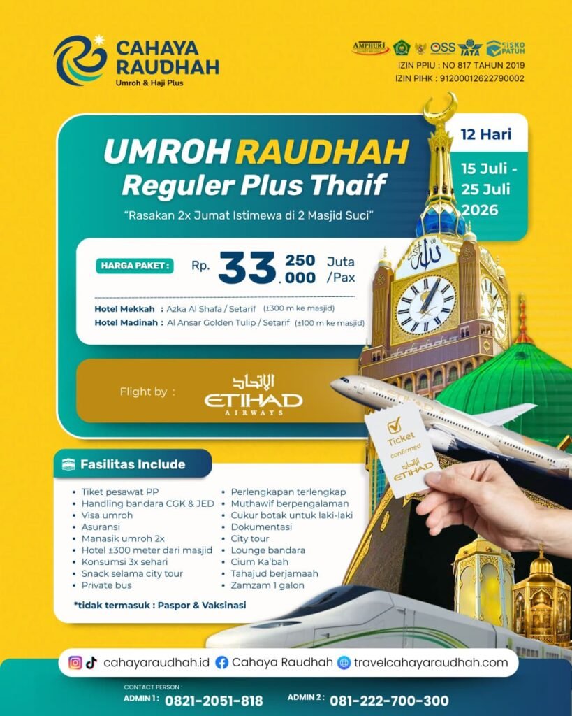 Umroh Raudhah Reguler Plus Thaif 15 Juli 2026 12 Hari