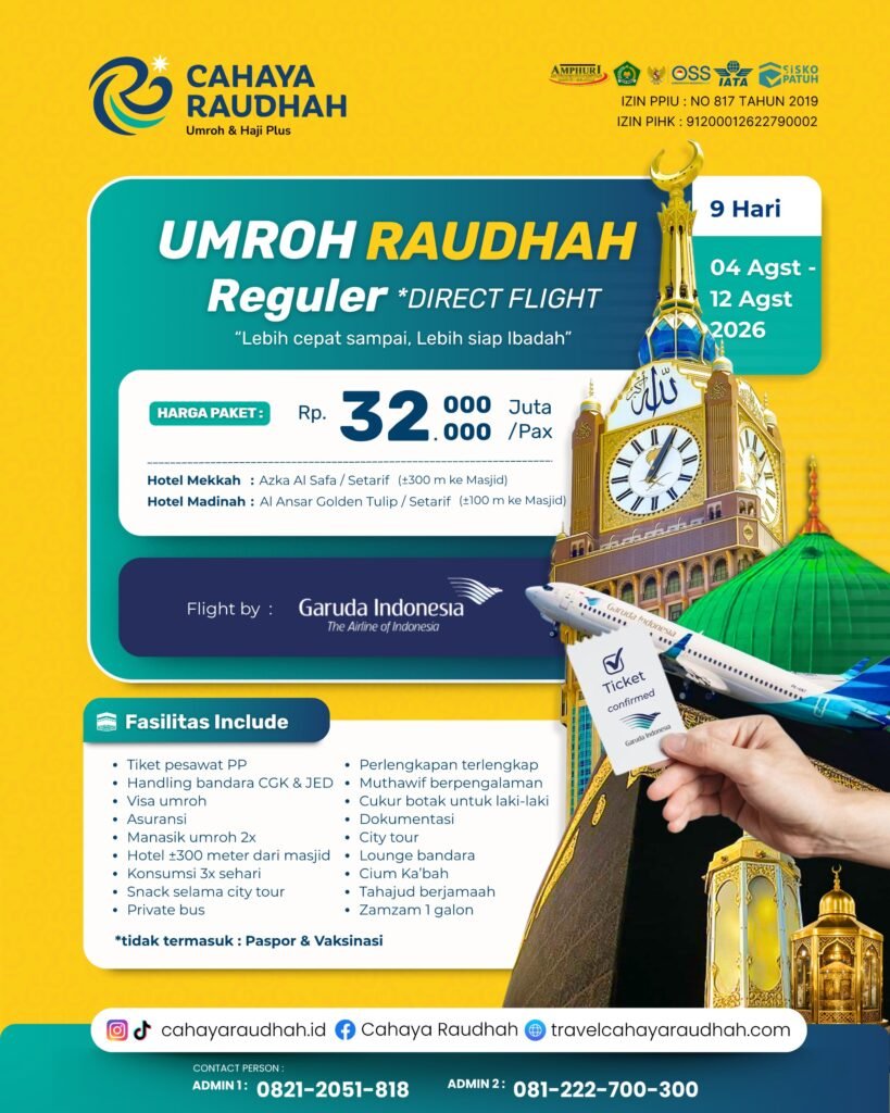 Umroh Raudhah Reguler 04 Agustus 2026 9 Hari (Direct Flight)