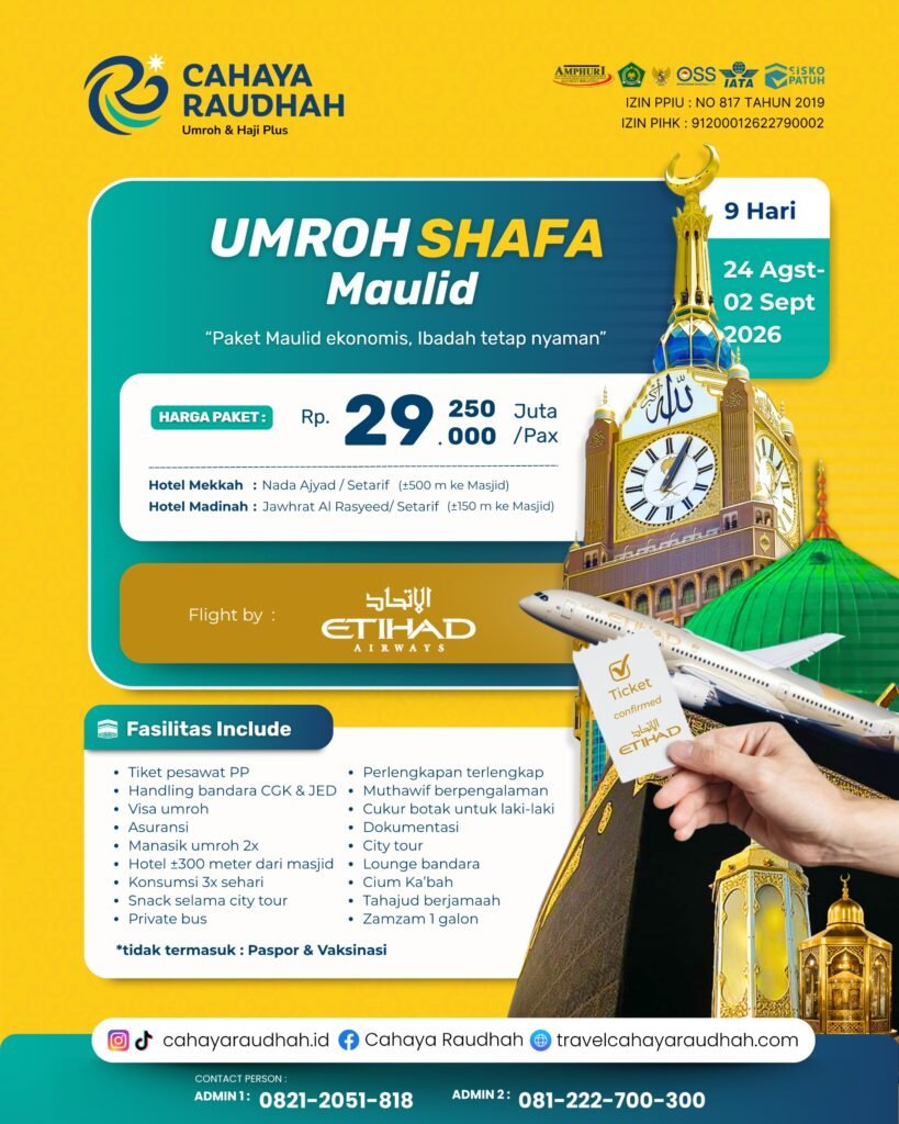 Umroh Shafa Maulid 24 Agustus 2026 9 Hari